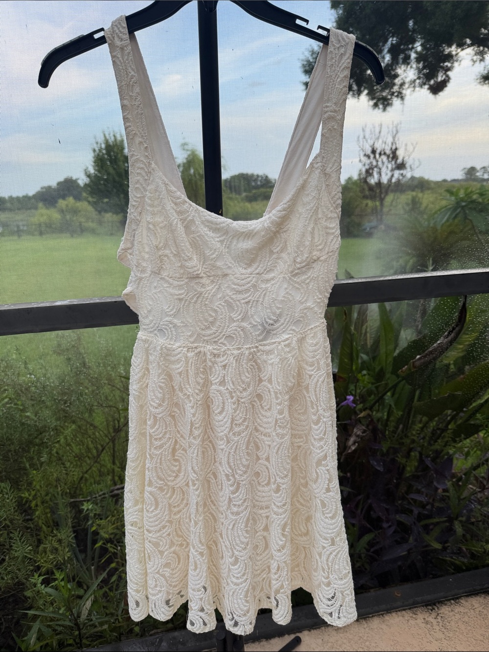 Free People Ivory Lace Sleeveless Skater Dress